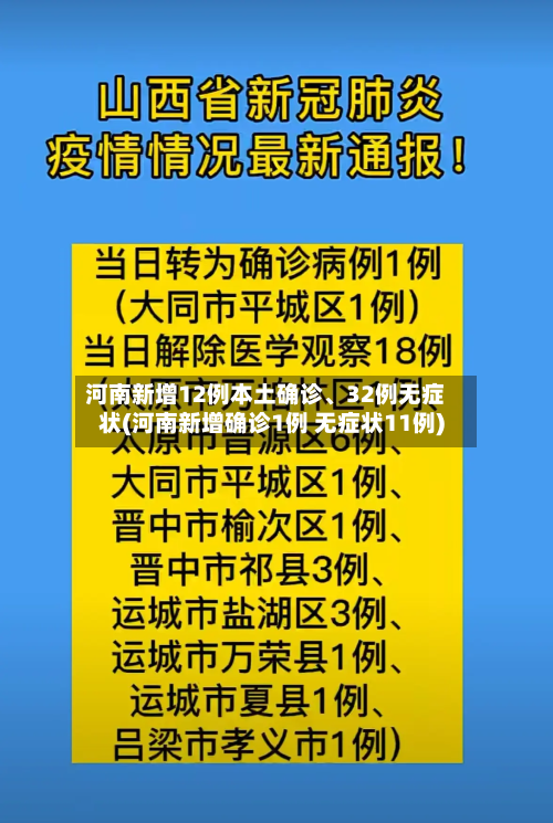 河南新增12例本土确诊、32例无症状(河南新增确诊1例 无症状11例)